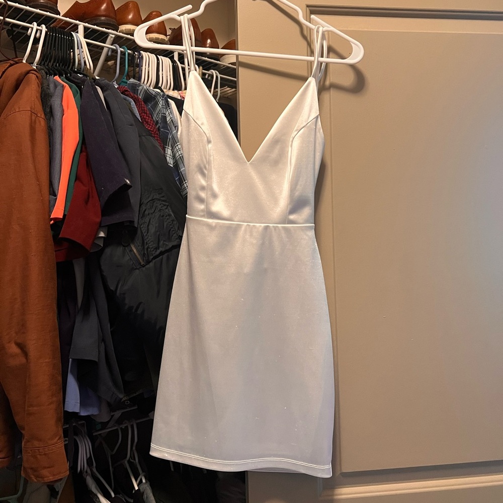 White satin lulus dress - perfect for bachelorette party